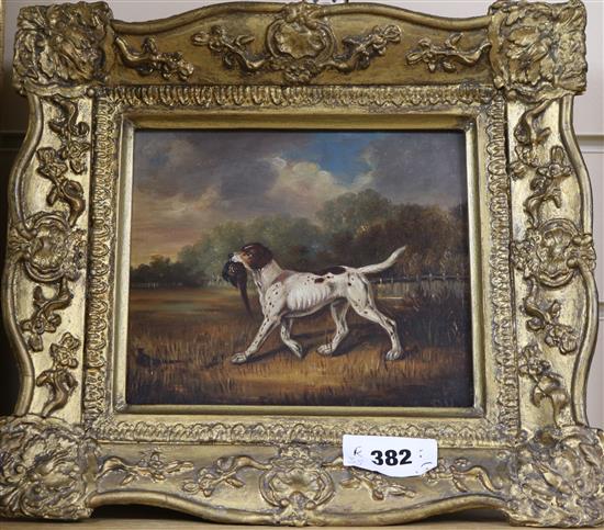 BH small oil of a Pointer with a pheasant and an oil landscape